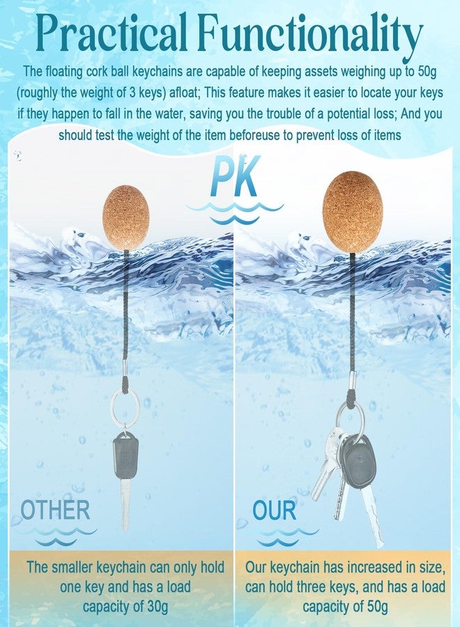 Ecation 2 Pieces 2 Inches/ 50 mm Floating Cork Keyring Buoyant Wooden Ball Float Keychain Floating Key Chain for Boating Fishing Kayaking Surfing Sailing Canoe Water Sport Accessories - Image 3